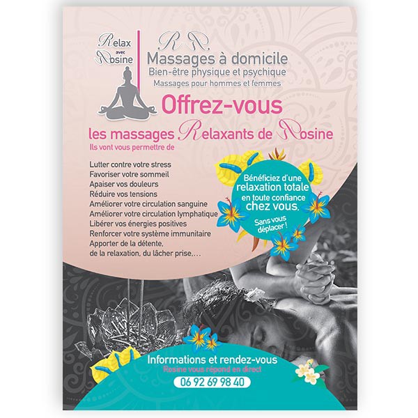 Flyer pour un centre de massage à la Réunion réalisé par notre graphiste designer à la Réunion