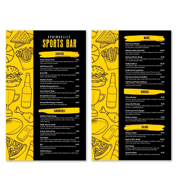 exemple de menu créé pour un bar des sports à Saint-Gilles